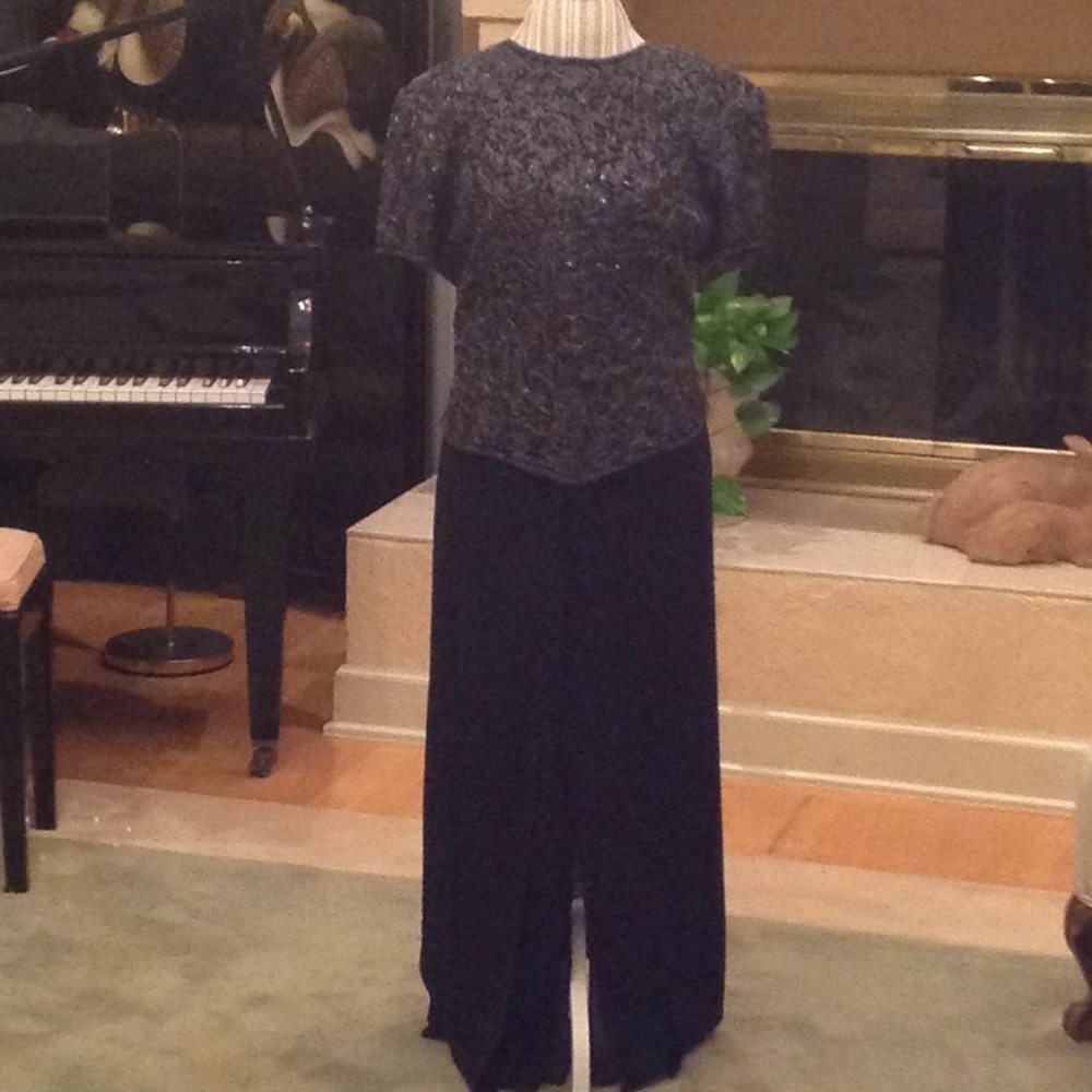 Amazing beaded top with silk paneled pants.